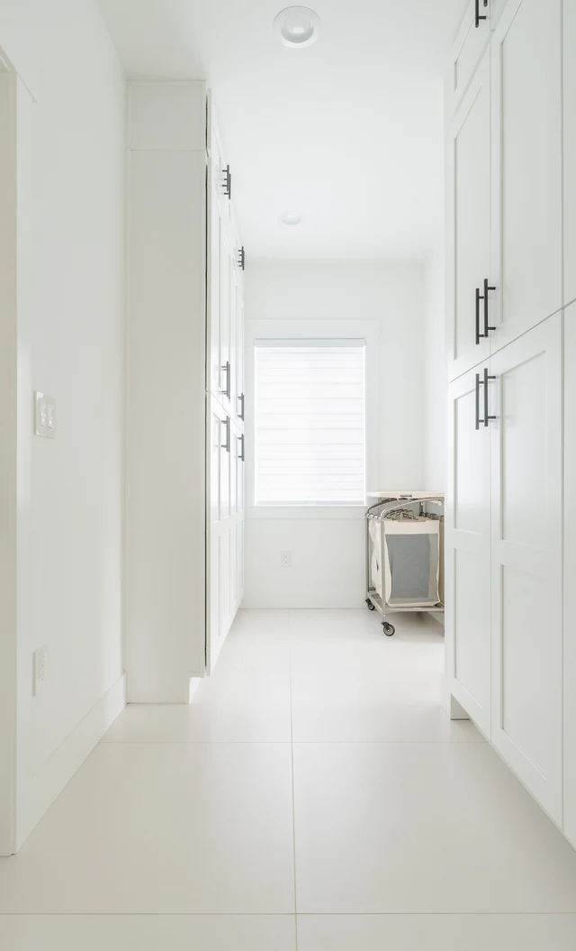 Bright tiled interior with skylight
