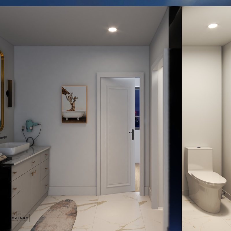 Spa-inspired bathroom design with custom vanity, lighting and walk-in shower, view 9 of 16