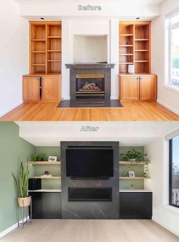 Fireplace remodeling transformation and finished surround, view 1 of 1