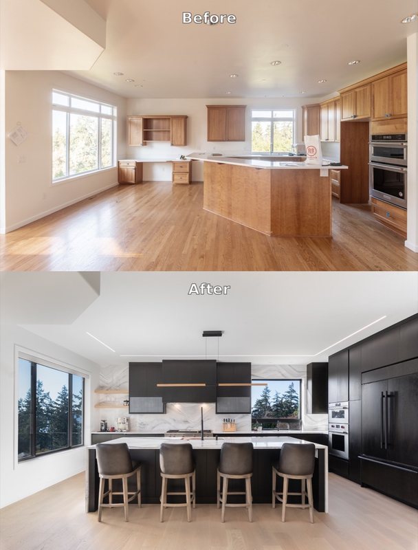 Kitchen remodeling before-and-after transformation, view 1 of 3