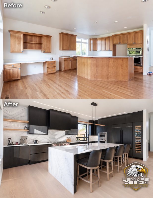 Kitchen remodeling before-and-after transformation, view 2 of 3