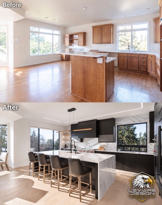 Kitchen remodeling before-and-after transformation, view 3 of 3