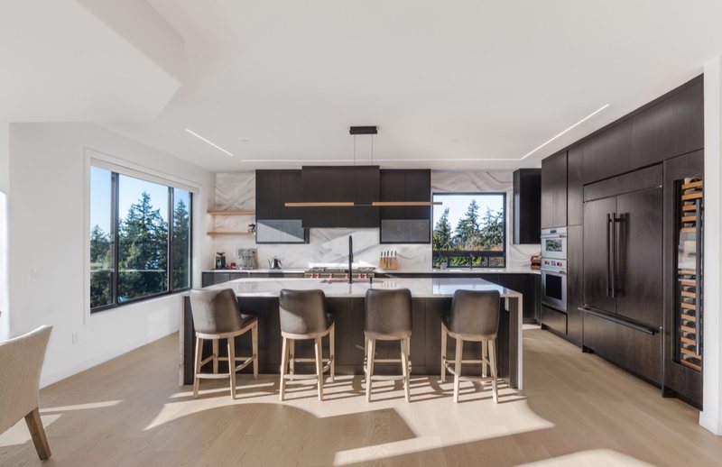 Coordinated kitchen, fireplace and staircase remodeling detail, view 5 of 25