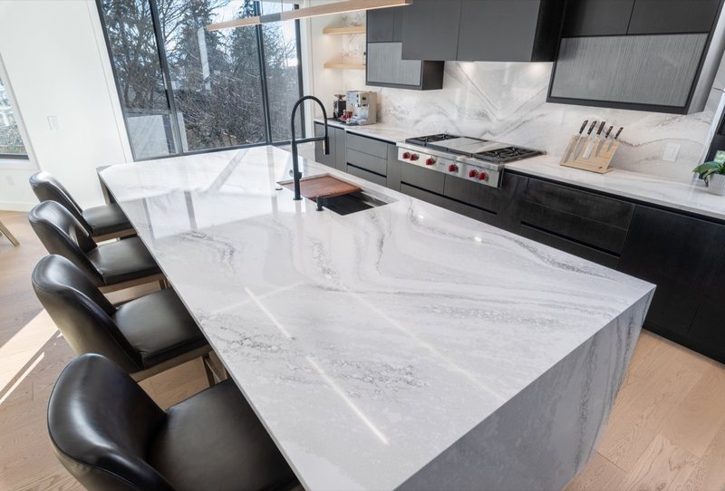 Coordinated kitchen, fireplace and staircase remodeling detail, view 14 of 25