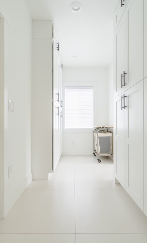 Bright tiled interior with skylight
