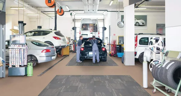 Pacific Mat & Flooring Defiant Oil & Grease Resistant Tile — Rubber flooring selection with LeviArs Design & Remodeling