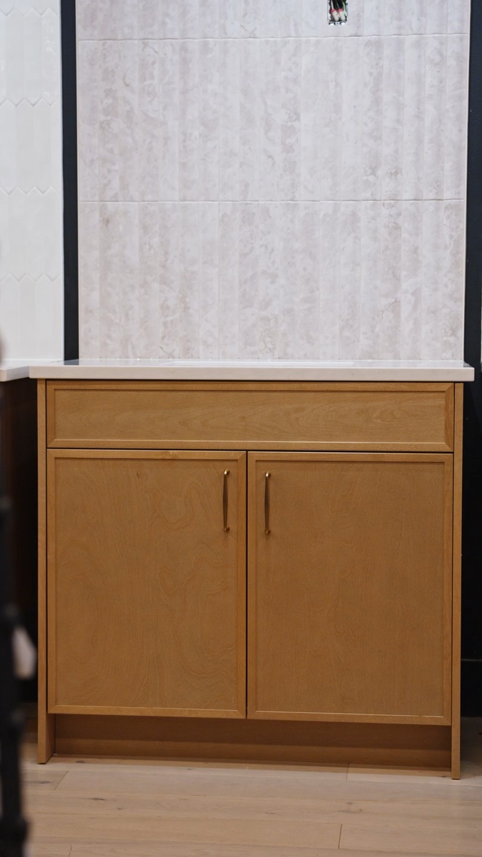 Cabinet door, hardware, countertop and tile display at the LeviArs Design Center