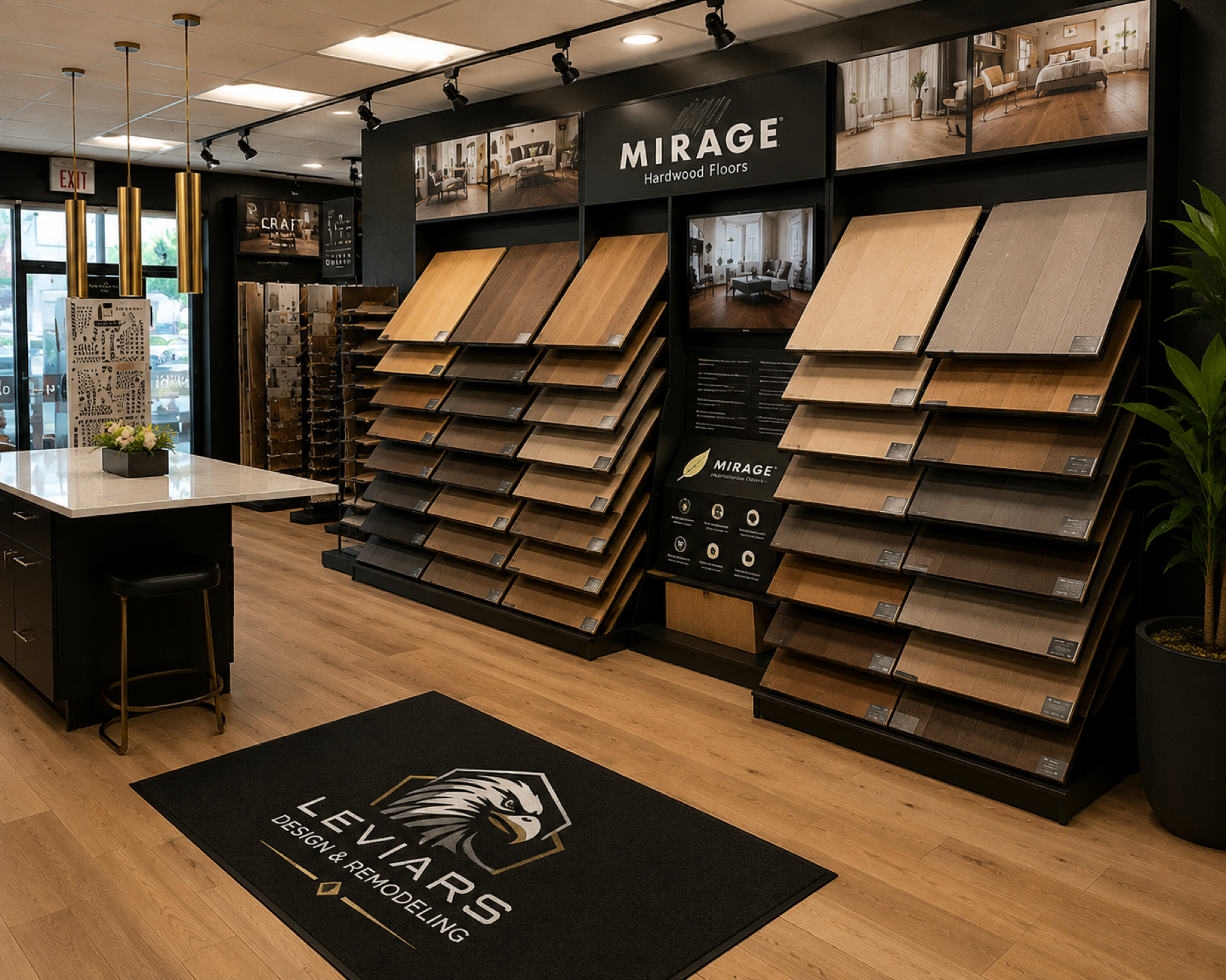 Flooring sample displays inside the LeviArs Design Center in Kirkland