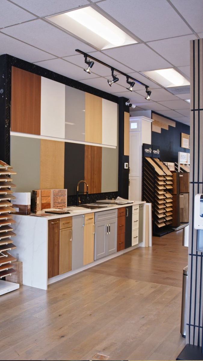 Cabinetry, tile, countertop and flooring displays inside the LeviArs Kirkland Design Center
