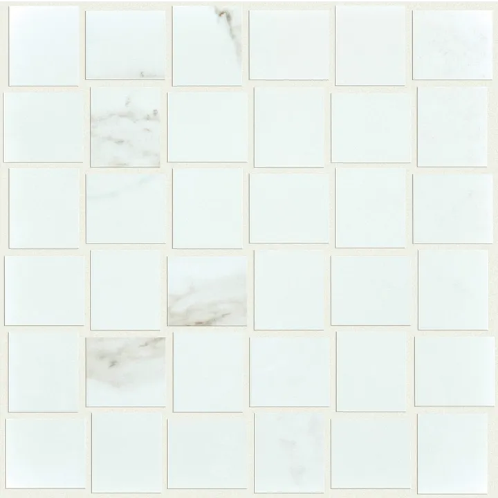 Shaw Floors Casino Basketweave Mosaic Polish — Calacatta · CS91Z-00121 — flooring selection with LeviArs Design & Remodeling