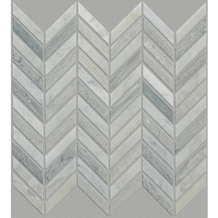 Shaw Floors Chateau Chevron Mosaic — Biancocarrara/B · CS23Z-00155 — flooring selection with LeviArs Design & Remodeling