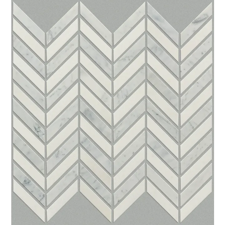 Shaw Floors Chateau Chevron Mosaic — Biancocarrara/T · CS23Z-00151 — flooring selection with LeviArs Design & Remodeling