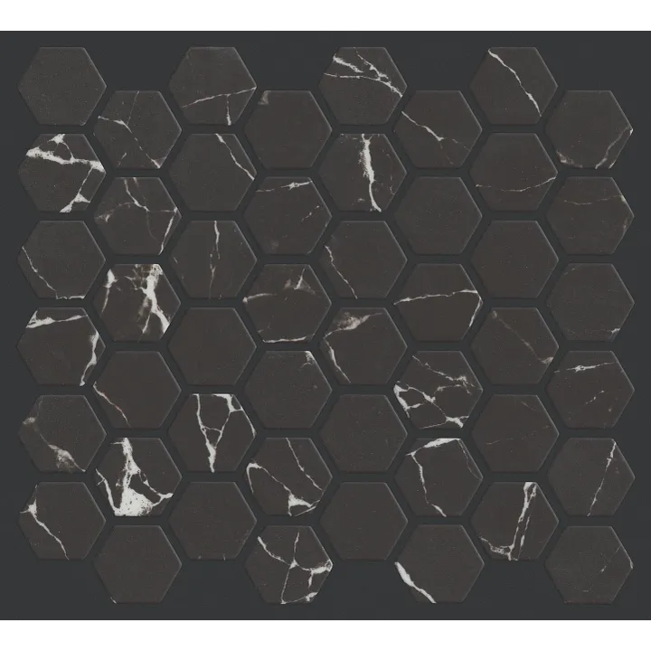 Shaw Floors Dreamscape 2" Hex — Nero Marquina · 483TS-00900 — flooring selection with LeviArs Design & Remodeling