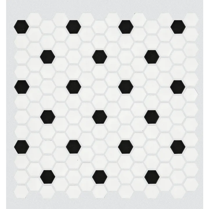 Shaw Floors Grandeur 1" Hex Blk/Wht Mosaic — White / Black · 406TS-00190 — flooring selection with LeviArs Design & Remodeling