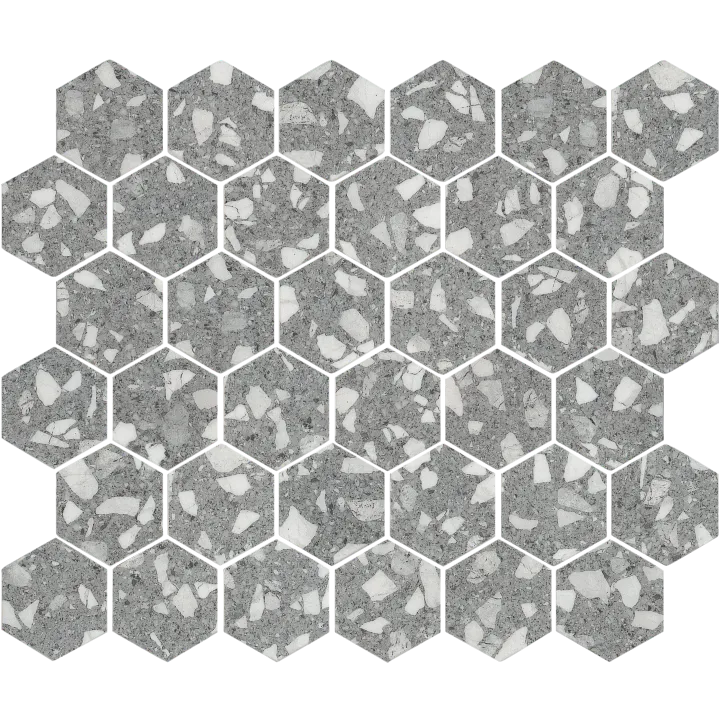 Shaw Floors Luxe Moderne 2" Hex Mos — Machine Age Grey · 585TS-00510 — flooring selection with LeviArs Design & Remodeling