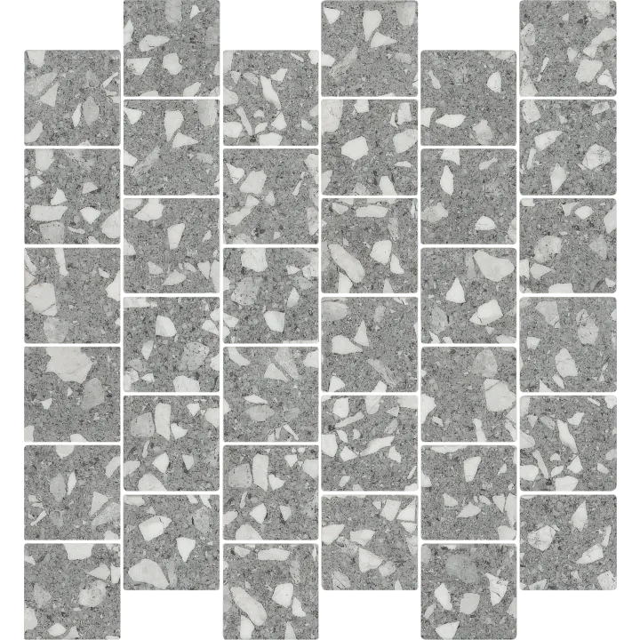 Shaw Floors Luxe Moderne 2"Sq Mos — Machine Age Grey · 584TS-00510 — flooring selection with LeviArs Design & Remodeling