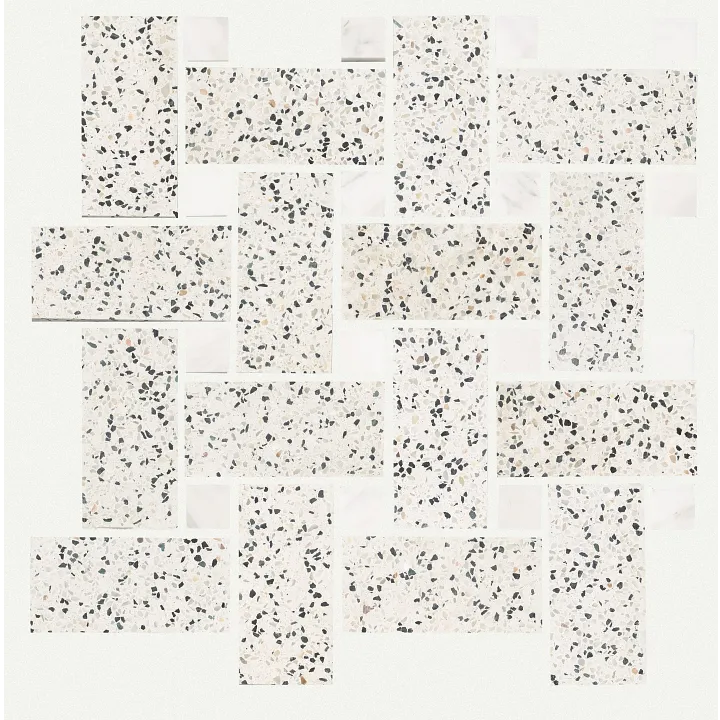 Shaw Floors Noble Pursuit Big Basketweave — White Terrazzo · 527TS-00100 — flooring selection with LeviArs Design & Remodeling