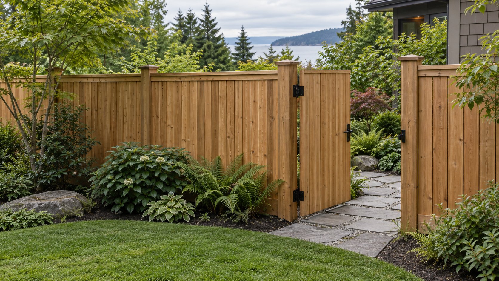 Cedar privacy fence and pedestrian gate design concept