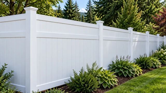 White privacy-fence panels with white posts and top rails